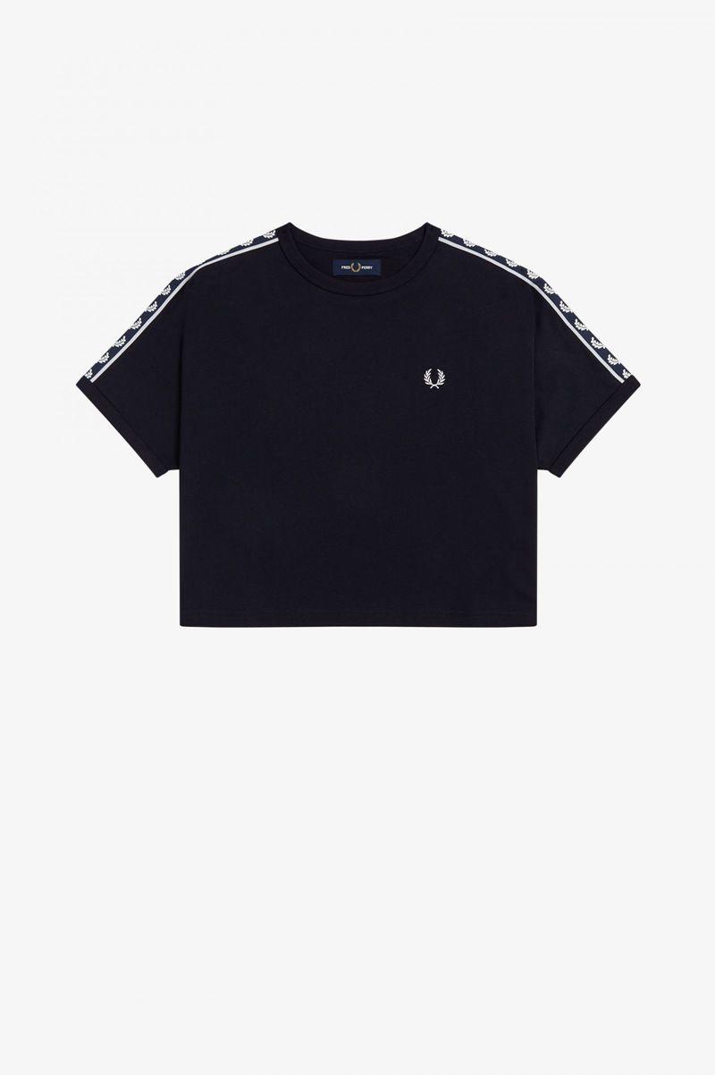 Navy Fred Perry Cropped Taped Ringer Women's T Shirts | PH 2032QMAZ